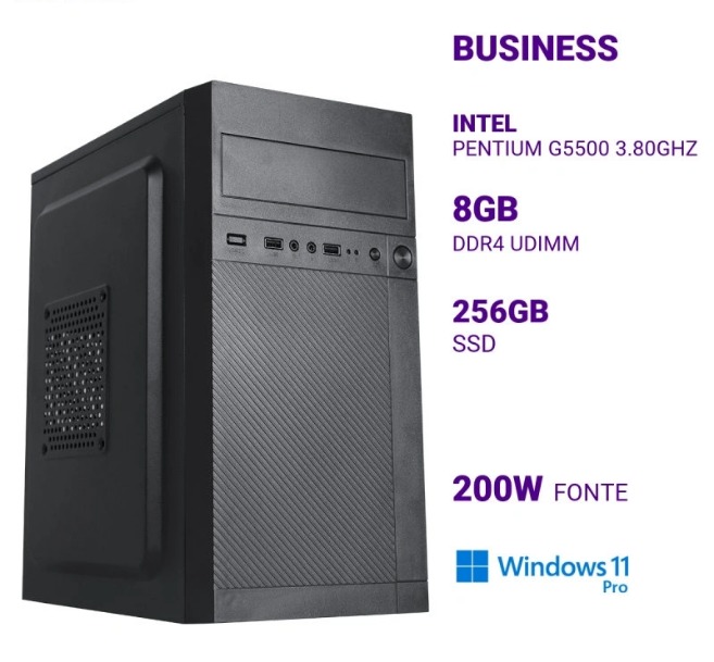 Computador Intel Pentium G5500 3.80GHZ Mem 8GB DDR4 SSD 256GB Licença do Windows 11 Pro